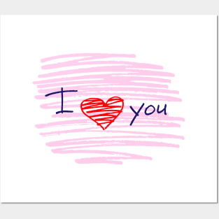 Doodle Red Heart and I Love You Calligraphy Posters and Art